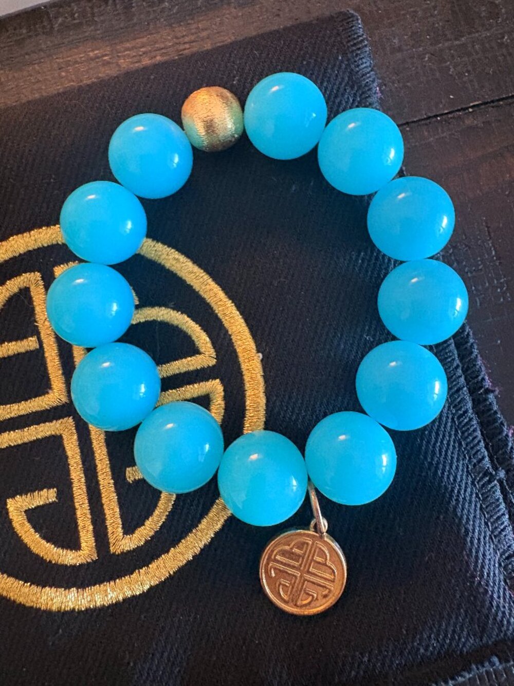 BuDhaGirl Turquoise Beaded Bracelet Gold Charm Statement Bracelet